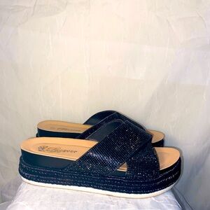 Black rhinestone open toe sandals